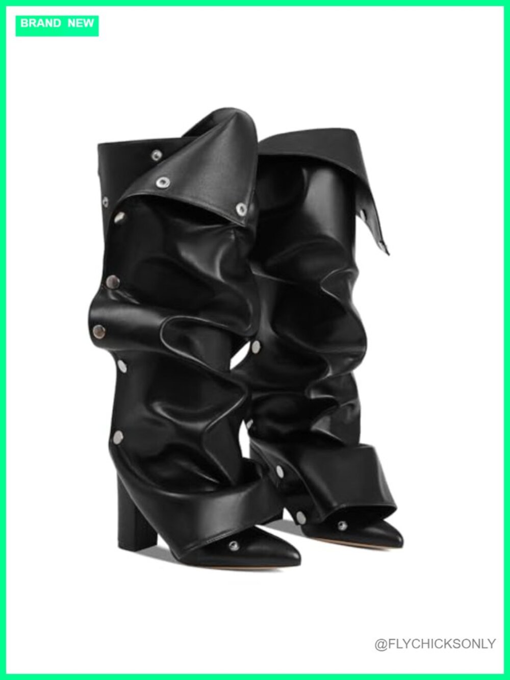 AOSPHIRAYLIAN Women's Knee-High Fold Over Boots Pointed Toe Block Heel Zip